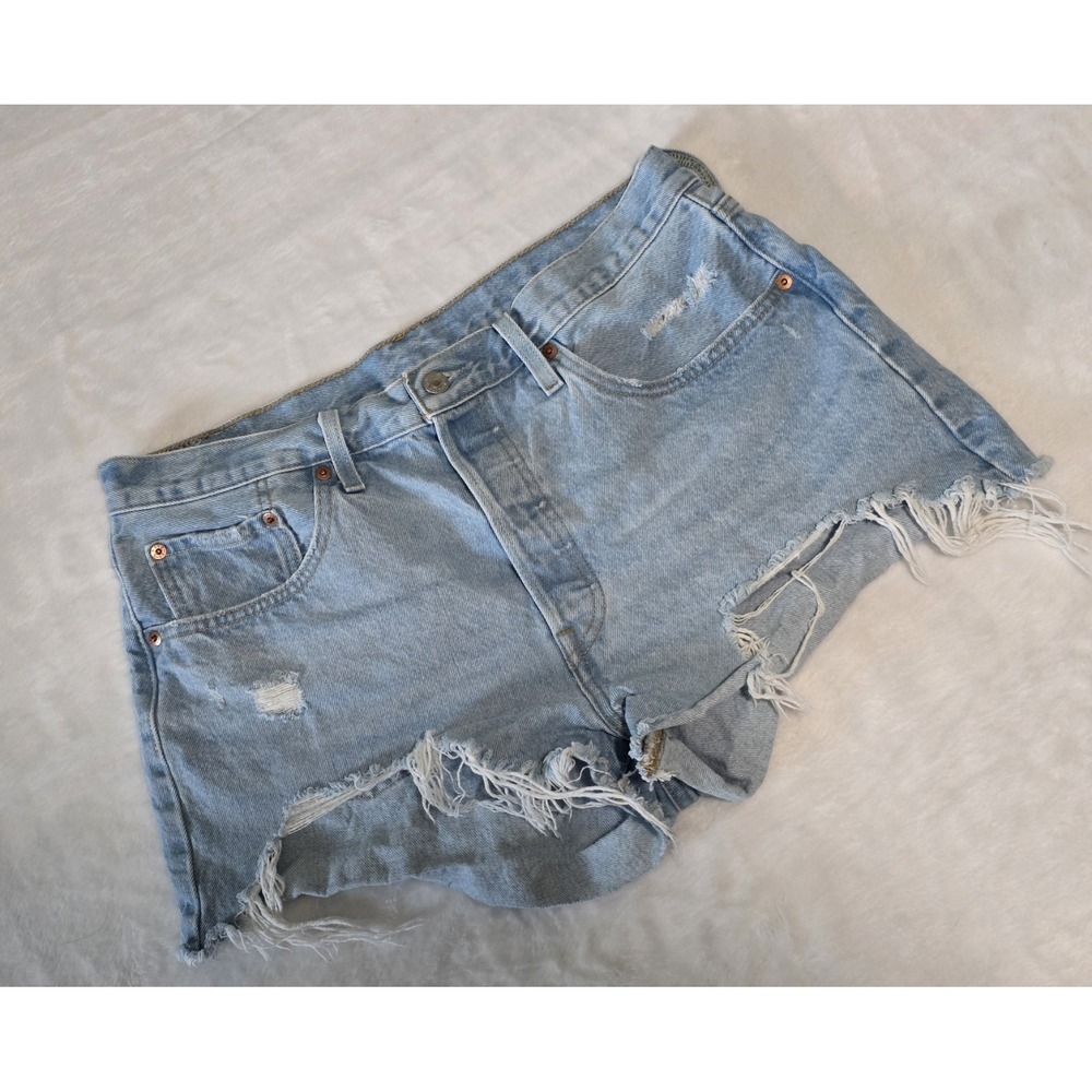 Levi's 501 Denim Women 32 Fly Button Cut off Raw Hem Shorts Western Festival 90s